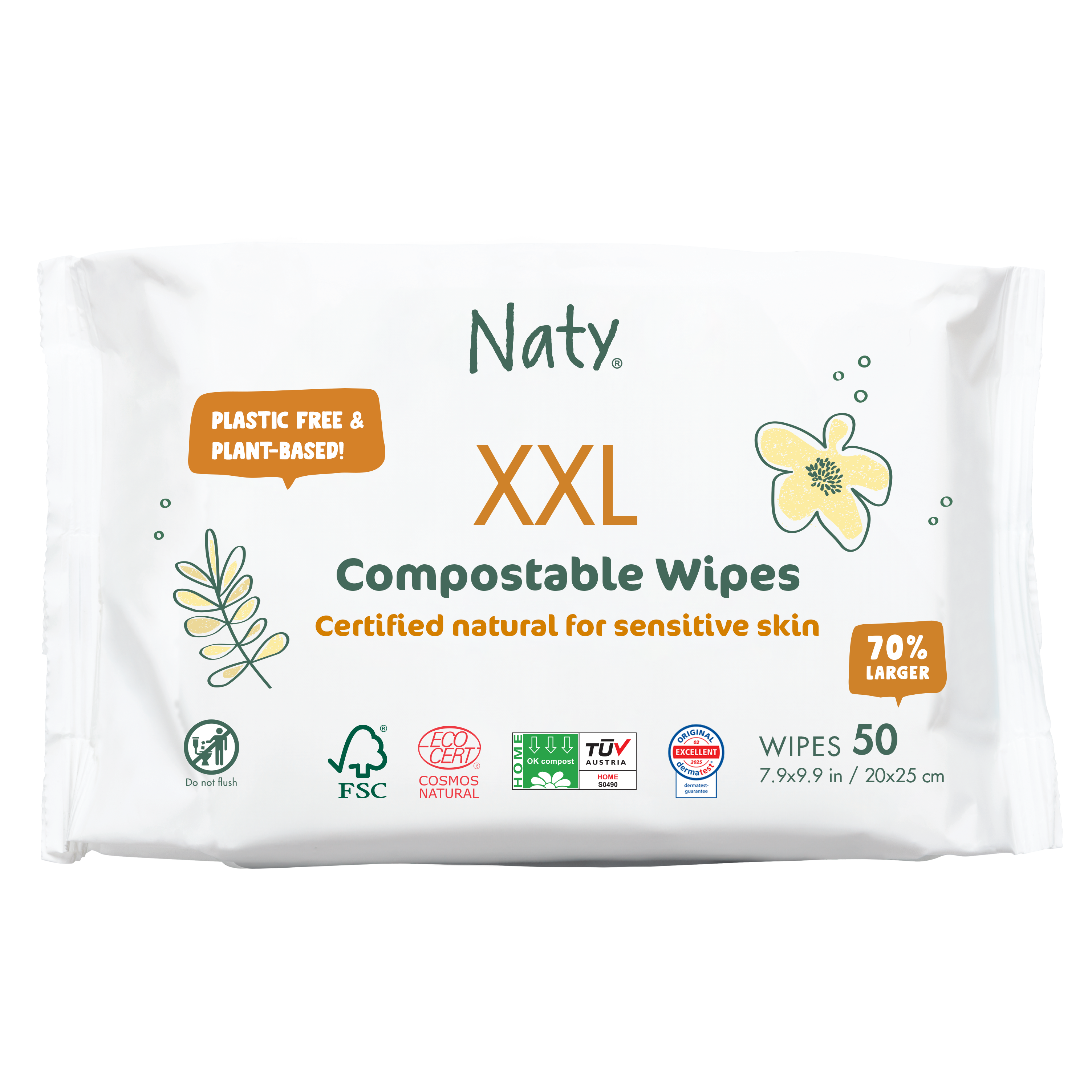 Compostable Wipes XXL (50 wipes), , grid, Eco by Naty